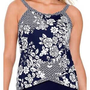 Swim Solutions Navy Blue Underwire Tankini Swim Top Size 8 NWT